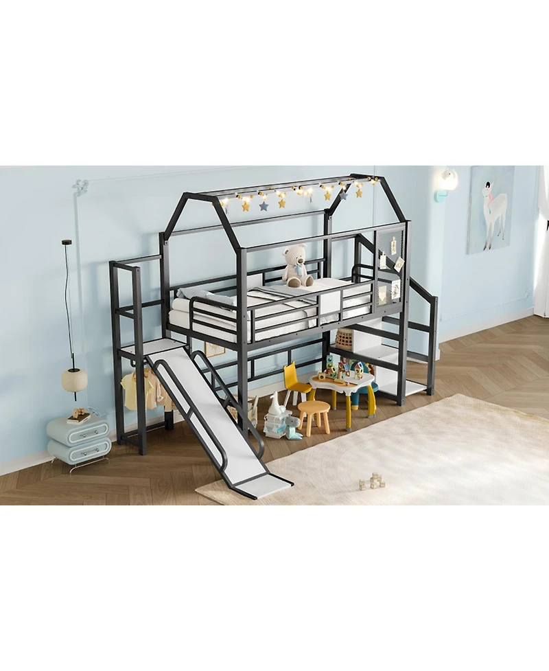 Streamdale Furniture Streamdale Twin Loft Bed with Slide, Stairs, Storage & House Roof - Black