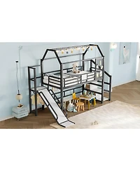 Streamdale Furniture Streamdale Twin Loft Bed with Slide, Stairs, Storage & House Roof - Black