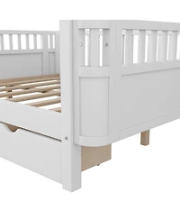 Streamdale Furniture Full Size Wood Platform Bed with Rails, White (Patented Design)