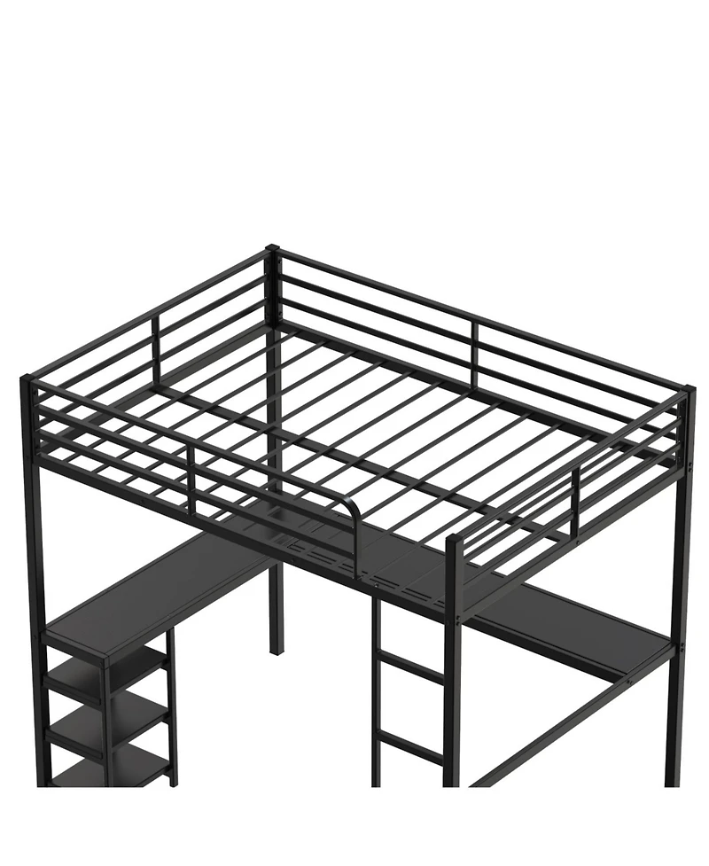 Streamdale Furniture Full Size Loft Bed with Desk & Shelves, Heavy Duty Metal Frame, Black