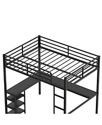 Streamdale Furniture Full Size Loft Bed with Desk & Shelves, Heavy Duty Metal Frame, Black