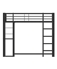 Streamdale Furniture Loft Bed with Desk, Metal Twin Size Loft Bed Frame, Black Bedroom Bed Frame
