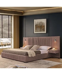 Streamdale Furniture King Size Chenille Upholstered Bed Frame with Headboard