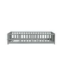 Streamdale Furniture Twin Size Floor Bed with Built-in Book Rack and Door, Grey