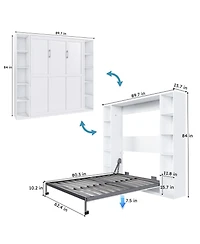 Streamdale Furniture Streamdale Queen Murphy bed, foldable wall bed with storage cabinet, white