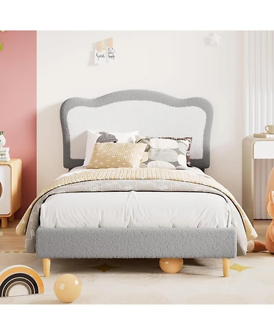 gaomon Upholstered Bed Frame with Two-Tone Scalloped Headboard, Velvet Princess Platform Solid Wood Slats, No Box Spring, Noise-Free