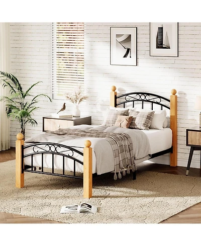 gaomon Metal Platform Bed Frame with Victorian Iron-Art Headboard & Footboard, Steel Slat Mattress Support, Storage-Friendly, No Box Spring Needed