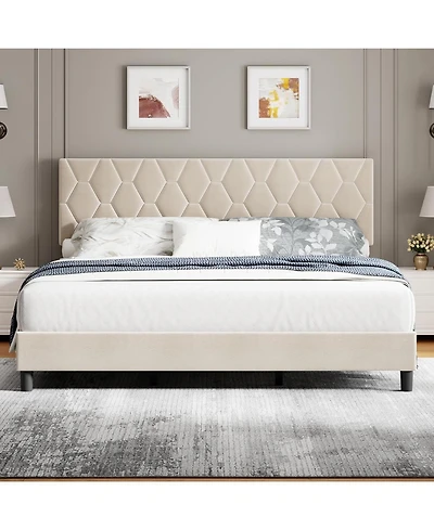 Gaomon Upholstered Bed with Adjustable Headboard, Heavy-Duty Platform Frame, Strong Wood Slats, Noise-Free, No Box Spring Required