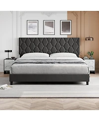 Gaomon Upholstered Bed with Adjustable Headboard, Heavy-Duty Platform Frame, Strong Wood Slats, Noise-Free, No Box Spring Required