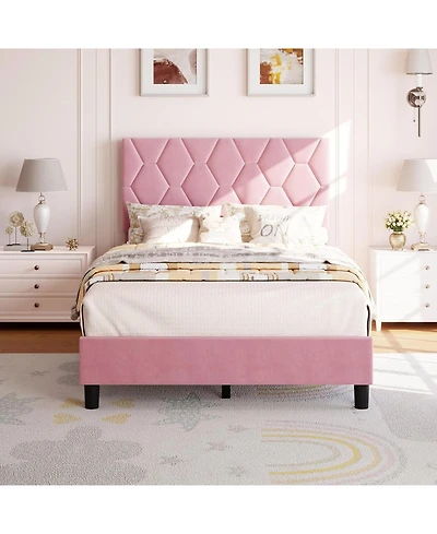 Gaomon Upholstered Bed with Adjustable Headboard, Heavy-Duty Platform Frame, Strong Wood Slats, Noise-Free, No Box Spring Required