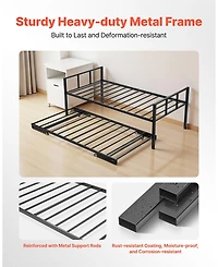 Slickblue Daybed with Metal Frame, Pull-Out Trundle, and Strong Slats