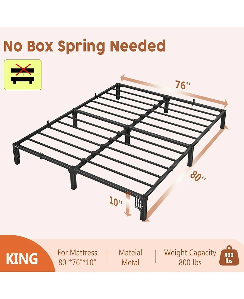Gaomon King Size 10 Inch Metal Bed Frame, Heavy Duty, Tool-Free Assembly, No Box Spring Needed, 800 Lbs Capacity