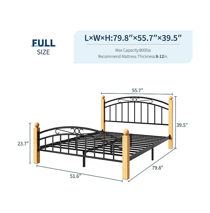 gaomon Full Size Metal Platform Bed Frame with Victorian Iron Art Headboard & Footboard, Steel Slats