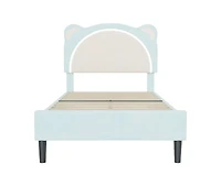 gaomon Upholstered Twin Kids Platform Bed Frame with Adjustable Headboard, Led Light, Wood Slats, No Box Spring – Bed Frame