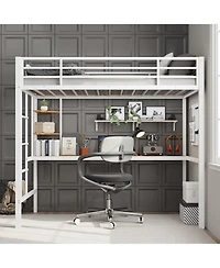 gaomon Twin Size Loft Bed with Large Desk, Storage Shelves, Metal Frame, Guardrail & Ladder, Space Saving