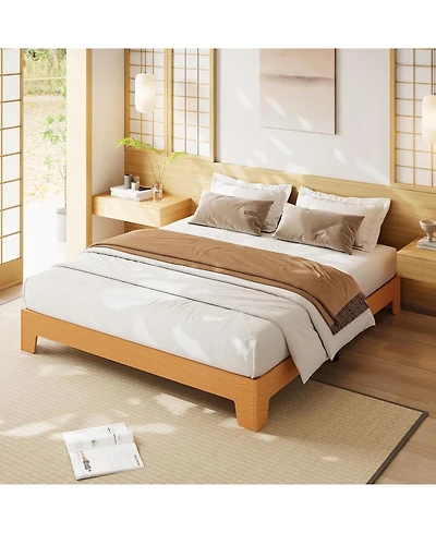 gaomon King Size Pine Wood & Metal Platform Underbed Storage 10.24" Clearance No Headboard Bed Frame