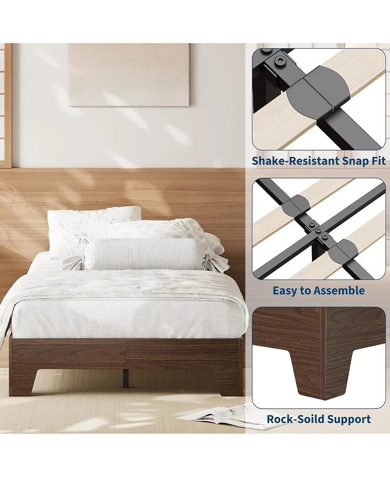 gaomon Twin Xl Platform Bed Frame with Underbed Storage 10.24" Clearance Wood & Metal Slats No Headboard Walnut