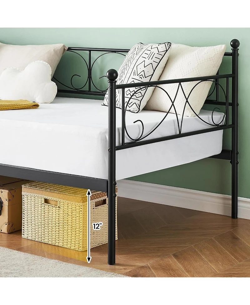 gaomon Twin Daybed with Trundle Metal Bed Floral Headboard Steel Slats Pull-Out Sofa White