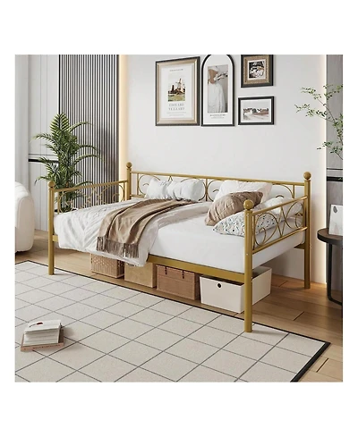 gaomon Twin Size Daybed Frame Metal Sofa Heavy Duty Metal Slats Living Room Bedroom Guest Space Saving Gold
