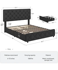gaomon King Size Platform Bed Frame Adjustable Headboard 4 Drawers Modern Grey Upholstered with Footboard Wood Slats