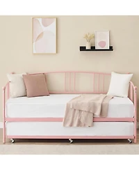 gaomon Twin Size Metal Daybed with Pull-Out Trundle, 6 Casters and Steel Slat Support, No Box Spring Needed