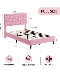 gaomon Full Bed Frame Pink Upholstered Headboard Heavy Duty Platform Strong Wood Slats No Box Spring Noise Free Easy Assembly
