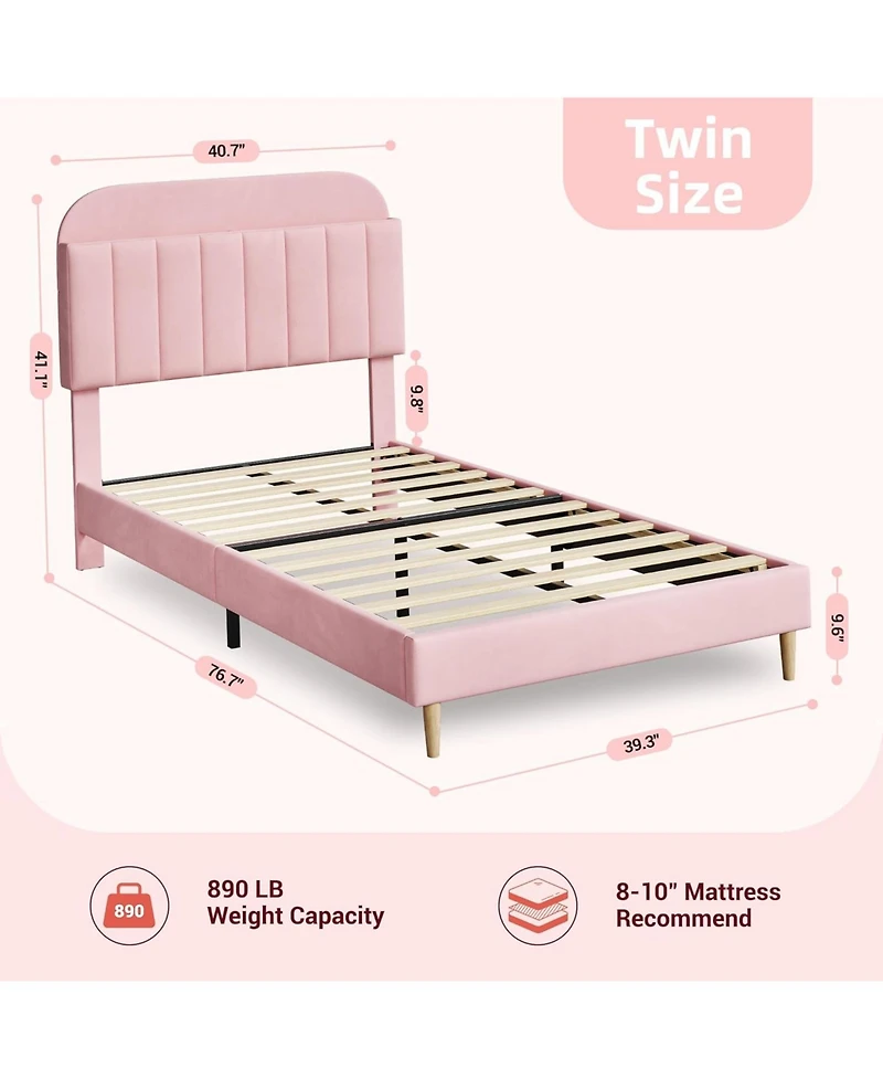 gaomon Twin Bed Frame with Storage Headboard Velvet Upholstered Platform for Girls Wooden Slats Noise Free Easy Assembly