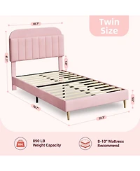 gaomon Twin Bed Frame with Storage Headboard Velvet Upholstered Platform for Girls Wooden Slats Noise Free Easy Assembly