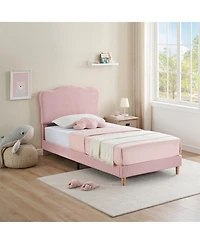 gaomon Twin Bed Frame Upholstered Platform Adjustable Headboard Wooden Slats No Box Spring Needed Pink