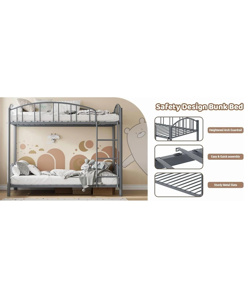 gaomon Metal Bunk Bed Twin Over Twin Heavy Duty Bunkbeds Safety Ladder Arched Guardrail Space-Saving No Box Spring