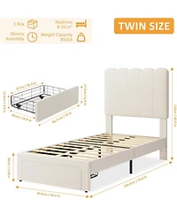 gaomon Twin Bed Frame with Storage Drawer and Headboard Velvet Upholstered Platform Girls Wooden Slats Noise-Free