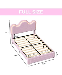 gaomon Full Size Boucle Upholstered Led Platform Bed Frame with Storage Drawers Flower Headboard