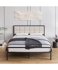 Gaomon Easy Assembly King Size Faux Leather Platform Bed Frame Space Saving, for Living Room, Guest Room