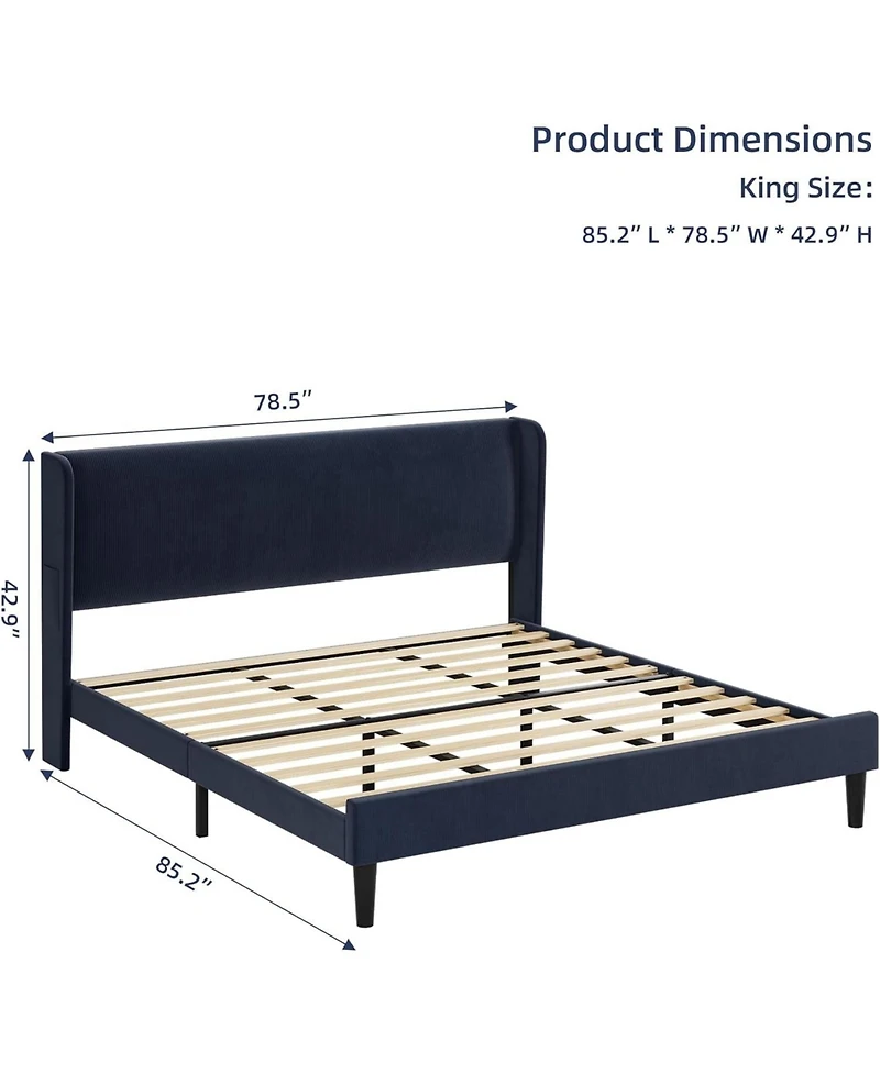 Gaomon Easy Assembly King Size Platform Bed Frame Upholstered Bed Frame Space Saving, for Living Room
