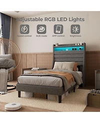 gaomon Usb Charging Station & Led Lights Bed Frame, Twin