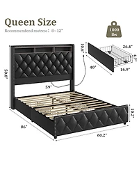 Gaomon Queen Bed Frame with 50.8" Tall Headboard, Platform Velvet Upholstered Bed Frame with 4 Storage Drawers