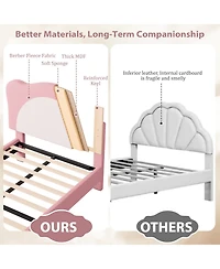 gaomon Full Upholstered Velvet Platform Bed Frame with Adjustable Scallop Headboard for Kids