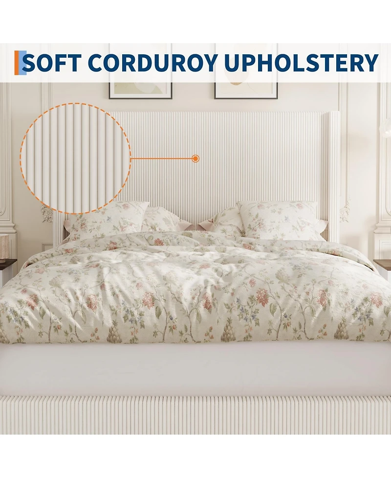 Gaomon Queen Size Upholstered Platform Bed Frame with Storage Drawers, Corduroy Wingback with Tufted Headboard and Footboard