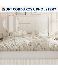 Gaomon Queen Size Upholstered Platform Bed Frame with Storage Drawers, Corduroy Wingback with Tufted Headboard and Footboard