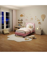 gaomon Twin Xl Kids Bed Frame, Upholstered Platform with Adjustable Headboard & Led,Wooden Slats, No Box Spring, Nursery