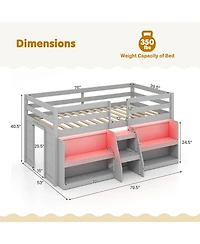 Gymax Twin Loft Bed w/ Led Lights Staircase & Safety Guardrail Under-bed Storage