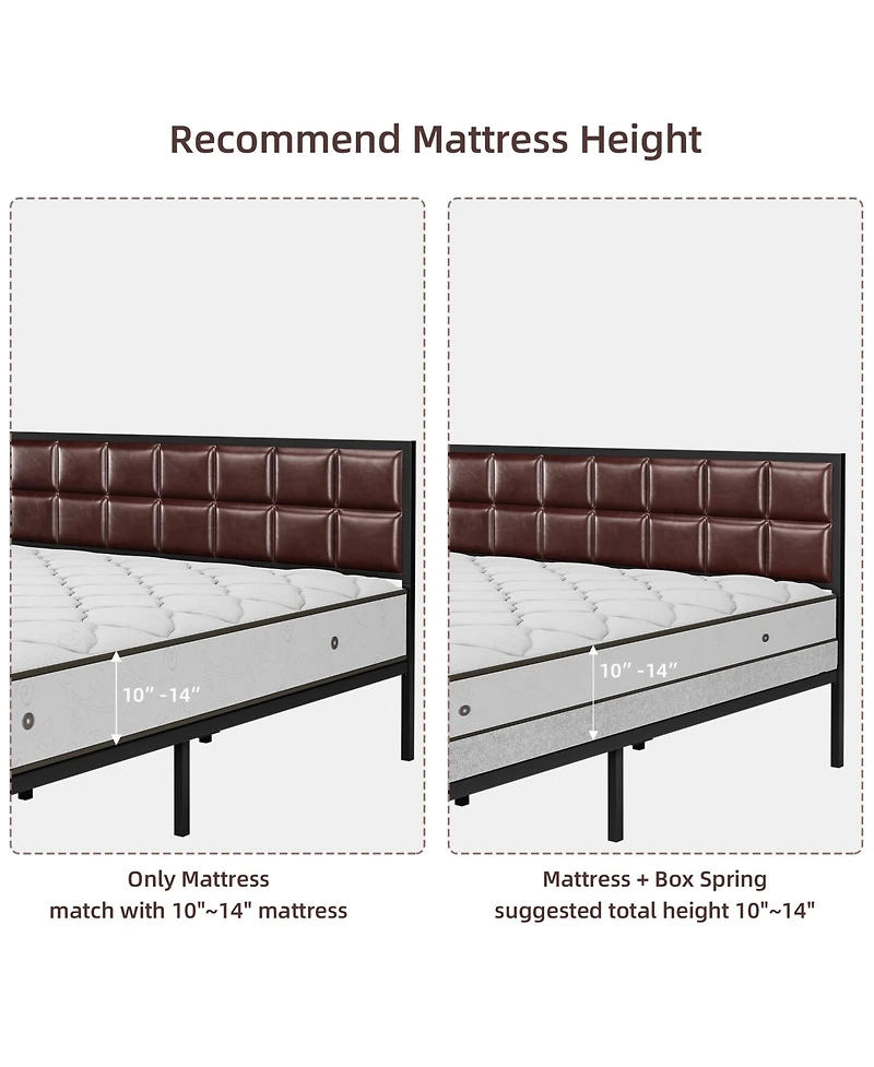 gaomon Faux Leather Platform Bed Frame with Upholstered Headboard - Metal Bed Frame with Steel Slats Support