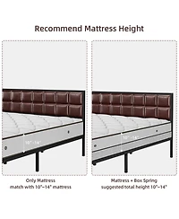 gaomon Faux Leather Platform Bed Frame with Upholstered Headboard - Metal Bed Frame with Steel Slats Support