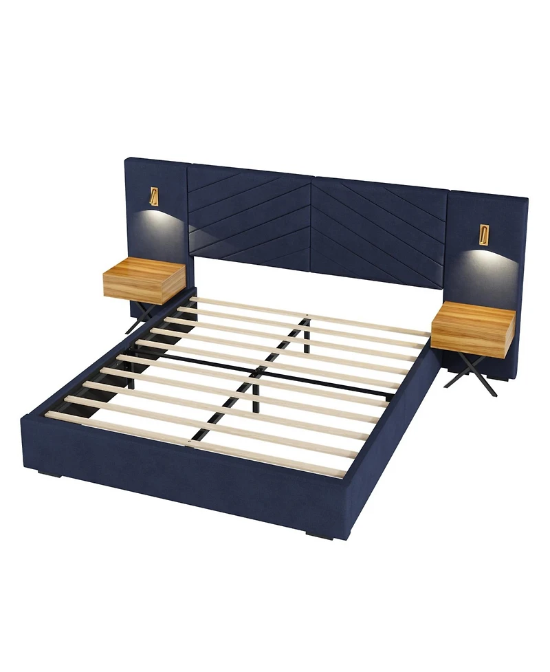 Simplie Fun Royal Blue Velvet Wingback Bed Frame - Queen Size