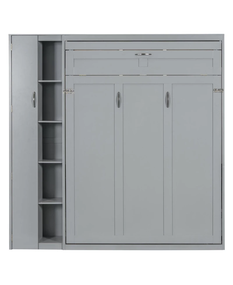 Streamdale Furniture Full Murphy Bed Wall with Shelves, Wardrobe and Led Lights, Gray