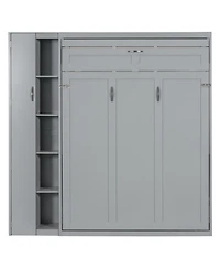 Streamdale Furniture Full Murphy Bed Wall with Shelves, Wardrobe and Led Lights, Gray