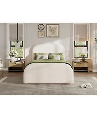 Streamdale Furniture Twin Size Linen Upholstered Curved Headboard Bed Frame, Beige
