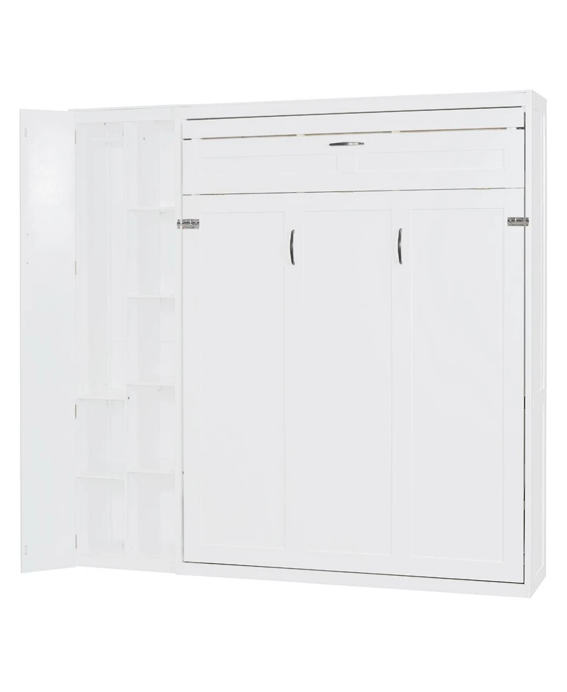 Streamdale Furniture Queen Size Murphy Bed Wall Bed with Shelves, Wardrobe and Led
