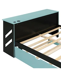 Streamdale Furniture Full Wood Daybed with Twin Trundle, Desk and Usb, Cloud Blue