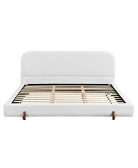 Streamdale Unique Design White Fabric Upholstered Bed Frame with Solid Wood Legs, California King